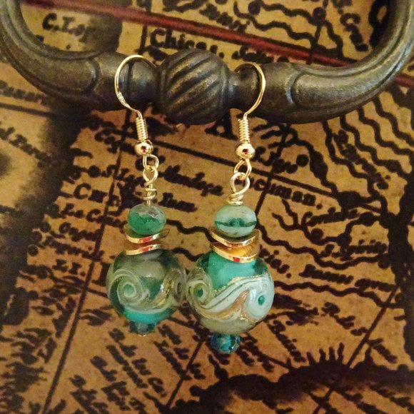 Handcrafted aqua and gold Murano earrings - Picture 6 of 6